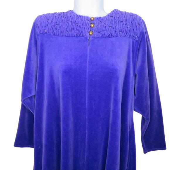 David Brown for I. Magnin & Co. Purple Velour Long Sleeve Caftan Robe Pockets - Picture 13 of 16